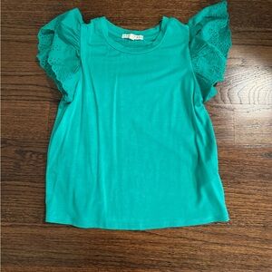 Teal Eyelet Sleeve Kids Top